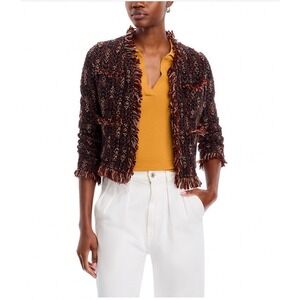 ALDO MARTINS‎ Thn Fringed Knit Bomber Jacket Camel Size XL